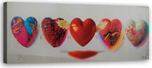 Obraz na plátně Srdce láska červená - 150x50 cm