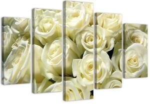 Obraz na plátně pětidílný Bílé růže Květiny Příroda - 100x70 cm