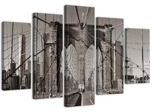Obraz na plátně pětidílný Brooklynský most New York - 100x70 cm
