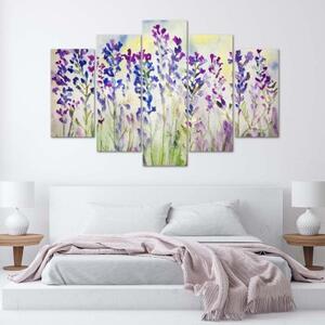 Obraz na plátně pětidílný Fialové polní květiny - 100x70 cm
