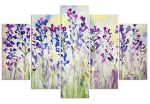 Obraz na plátně pětidílný Fialové polní květiny - 100x70 cm