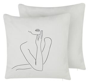 Sada 2 dekoratívnych vankúšov biela bavlnená 45 x 45 cm s motívom ženy odnímateľný poťah so zipsom moderný štýl