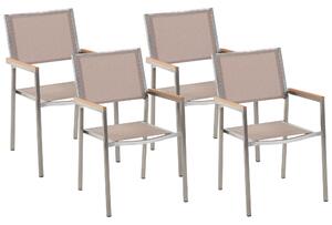 Sada 4 záhradných jedálenských stoličiek béžové textilné sedadlo strieborné nohy z nehrdzavejúcej ocele stohovateľné stoličky odolné