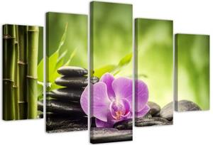 Obraz na plátně pětidílný Orchidejové zenové kameny - 100x70 cm