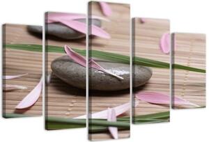 Obraz na plátně pětidílný Kamenné zenové květiny - 150x100 cm