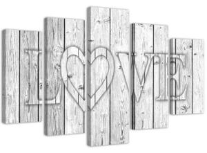 Obraz na plátně pětidílný Desky s nápisy Love Lettering Grey - 150x100 cm