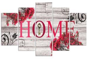 Obraz na plátně pětidílný Home Dřevo Retro Červená - 100x70 cm