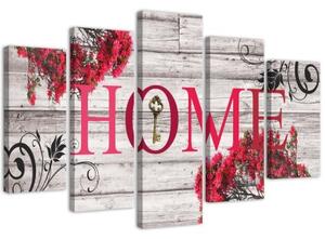 Obraz na plátně pětidílný Home Dřevo Retro Červená - 150x100 cm