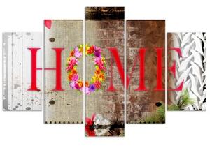 Obraz na plátně pětidílný Domů Nápis Květiny - 100x70 cm