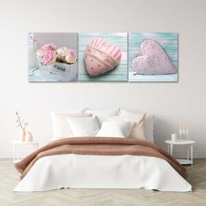 Obraz na plátně třídílný Srdce lásky růžové - 90x30 cm
