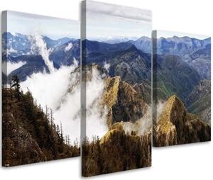 Obraz na plátně třídílný Horská krajina Mlha Příroda - 150x100 cm