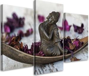 Obraz na plátně třídílný Buddha Zen Květiny Fialová - 150x100 cm