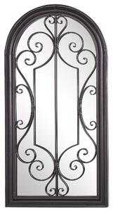 Nástenné zrkadlo čierne 50 x 98 cm zaoblený kovový rám v tvare okna elegantný klasický dizajn