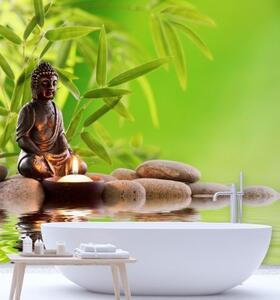 Fototapeta, Buddhova svíčka a zenové kameny - 100x100 cm