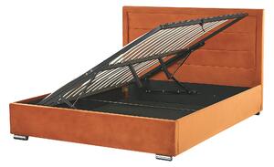 Posteľ s úložným priestorom oranžové zamatové čalúnenie 180 x 200 cm moderný dizajn čalúnené čelo postele