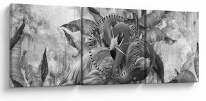 Obraz - Plameniaky graffiti (s hodinami) (90x30 cm)