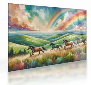 Sklenený obraz – Kone cválajúce krajinou (70x50 cm)