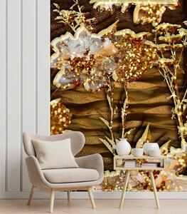 Fototapeta, Květiny ve zlatém brokátu - 100x140 cm