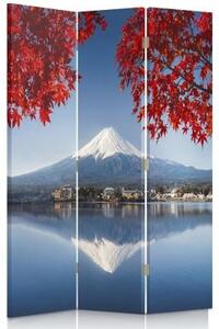 Ozdobný paraván Japonská sopka hora Fudži červená - 110x170 cm, trojdielny, klasický paraván