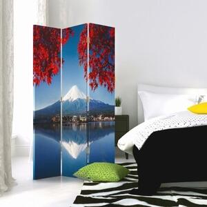 Ozdobný paraván Japonská sopka hora Fudži červená - 110x170 cm, trojdielny, klasický paraván