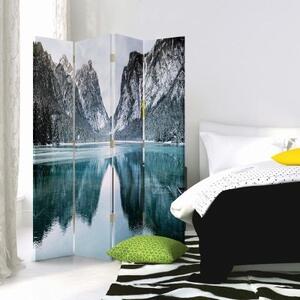 Ozdobný paraván Hory Jezero Krajina - 145x170 cm, štvordielny, klasický paraván