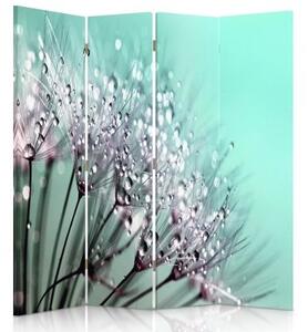 Ozdobný paraván Dmychadlo Tyrkysová květina - 145x170 cm, štvordielny, klasický paraván