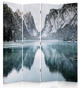 Ozdobný paraván Hory Jezero Krajina - 145x170 cm, štvordielny, klasický paraván
