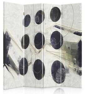 Ozdobný paraván Abstraktní koule černá a bílá - 145x170 cm, štvordielny, klasický paraván