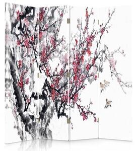 Ozdobný paraván Japonské třešňové květy - 145x170 cm, štvordielny, klasický paraván