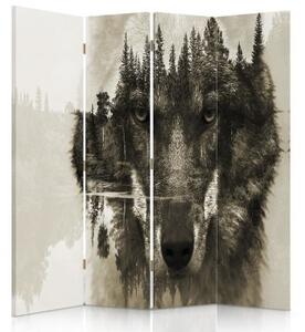 Ozdobný paraván Vlk Lesní zvířata Příroda - 145x170 cm, štvordielny, klasický paraván