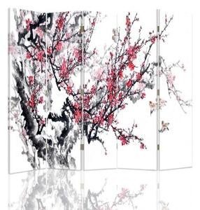 Ozdobný paraván Japonský třešňový květ - 180x170 cm, päťdielny, klasický paraván