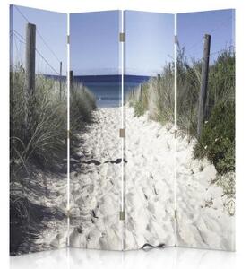 Ozdobný paraván Písečná tráva na mořské pláži - 145x170 cm, štvordielny, klasický paraván