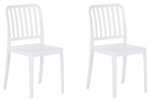 Sada 2 záhradných stoličiek biela plastová stohovateľné ľahké stoličky do interiéru a exteriéru odolné voči poveternostným vplyvom