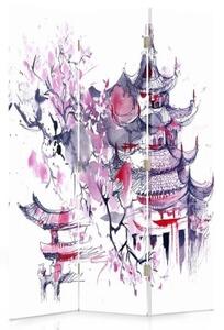 Ozdobný paraván Japonská růžová krajina - 110x170 cm, trojdielny, klasický paraván