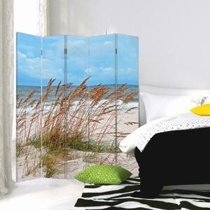 Ozdobný paraván Duny na mořské pláži - 180x170 cm, päťdielny, klasický paraván
