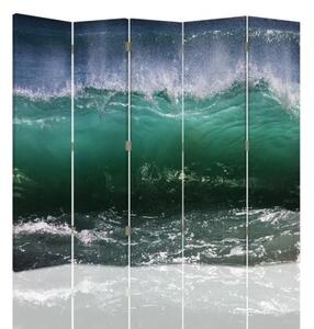 Ozdobný paraván 5dílné rozbouřené vlny moře - 180x170 cm, päťdielny, klasický paraván