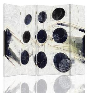 Ozdobný paraván Abstraktní koule černá a bílá - 180x170 cm, päťdielny, klasický paraván