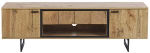 TV stolík svetlé drevo s čiernou skrinka s 2 policami industriálny dizajn