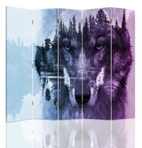 Ozdobný paraván Lesní vlk Zvířata Příroda - 180x170 cm, päťdielny, klasický paraván