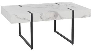 Konferenčný stolík biely MDF 100 x 60 cm čierne kovové nohy doska s mramorovým efektom obdĺžnikový moderný štýl
