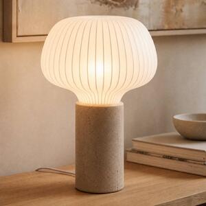 Lucande Stolová lampa Eloise, 42 cm, biela, textil/betón, E27, Biela / opálová, Obývacia izba / jedáleň, Textil / látka / hodváb, Škandinávsky, Stojacie svietidlo