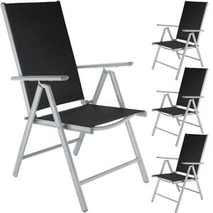 Tectake 401632 4 záhradné stoličky hliníkové - čierna/strieborná