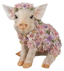 Dekoratívne soška prasiatka posiateho kvetinami - 24 * 16 * 23 cm - Clayre & Eef