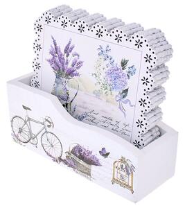 Podložky pod poháre Lavender s čipkou 6ks (podložky pod poháre v provensálskom štýle so stojanom, 6 podložiek v balení)