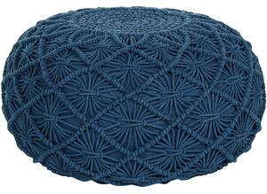 Taburetka tmavomodrá bavlnená 50 x 30 cm vzor makramé okrúhla poduška na sedenie boho dizajn
