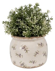 Béžový antik obal na kvetináč s olivami Olive Fields M - Ø 16*13 cm - Clayre & Eef