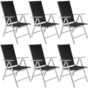 Tectake 404364 6 záhradné stoličky hliníkové - čierna/strieborná