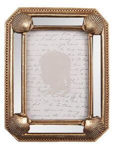 Zlatý fotorámik s mušličkami a zrkadlami - 9*2*12 cm / 6*9 cm - Clayre & Eef