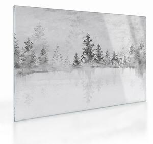Sklenený obraz - Jelene pri jazere (70x50 cm)