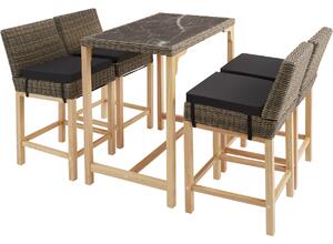 Tectake 404848 ratanový barový stôl kutina so 4 stoličkami latina - prírodné